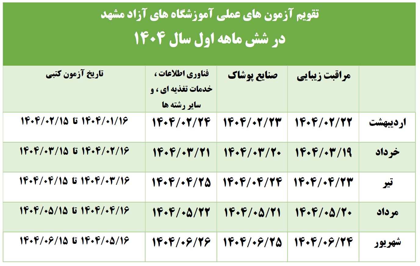 تاریخ آزمون عملی فنی حرفه ای 1404 بهار و تابستان